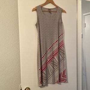 Chicos size 0 dress, tan, white and red